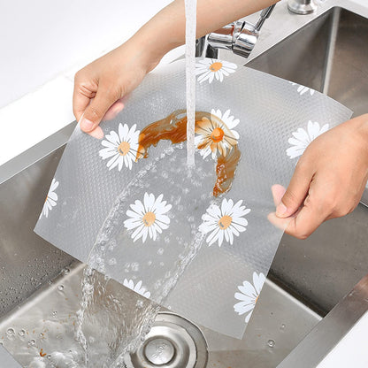 Wolpin Anti-Slip Kitchen Cabinet Drawer Shelf Mat Liner Sheets (45 cm x 3 m, Pack of 1 Roll, EVA - Ethylene Vinyl Acetate, Transparent, White Daisy) For Bathroom, Fridge Mat Textured Multipurpose