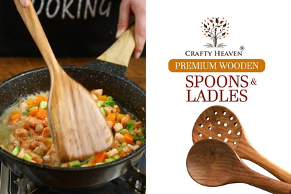 CRAFTY HEAVEN Wooden Spoon Set for Cooking Natural Sheesham Lakdi Chamach Set Handmade Kitchen Items Include Frying, Serving, Spatula, Chapati, Rice Spoons Nonstick Safe Ideal for Gifting Set of 7