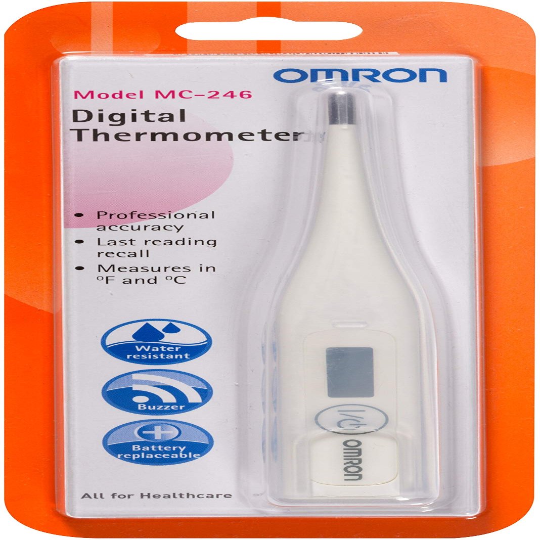 Omron Glass Mc 246 Digital Thermometer With Quick Measurement Of Oral & Underarm Temperature In Celsius & Fahrenheit, Water Resistant For Easy Cleaning