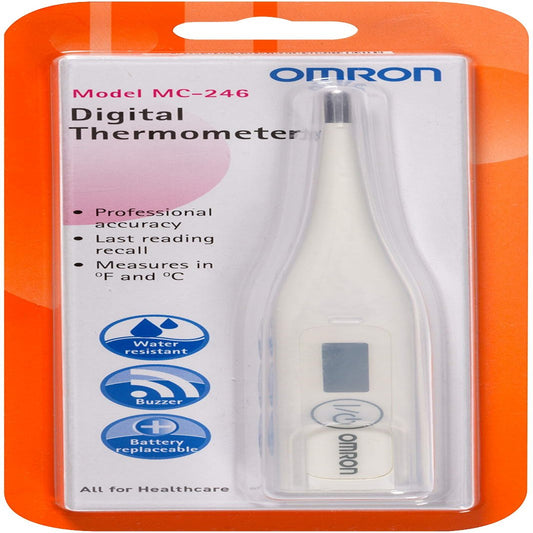 Omron Glass Mc 246 Digital Thermometer With Quick Measurement Of Oral & Underarm Temperature In Celsius & Fahrenheit, Water Resistant For Easy Cleaning