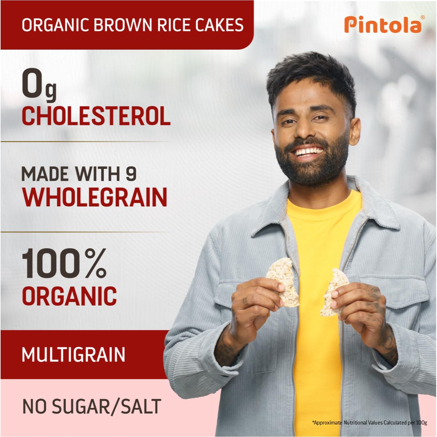 Pintola Organic Wholegrain Brown Rice Cakes - Multigrain (All Natural,Unsalted) (Pack of 1) 130 g | 9 Wholegrain | No Cholesterol | No Sugar/Salt | Soy and Yeast Free | Only 30 Calories Per Cake