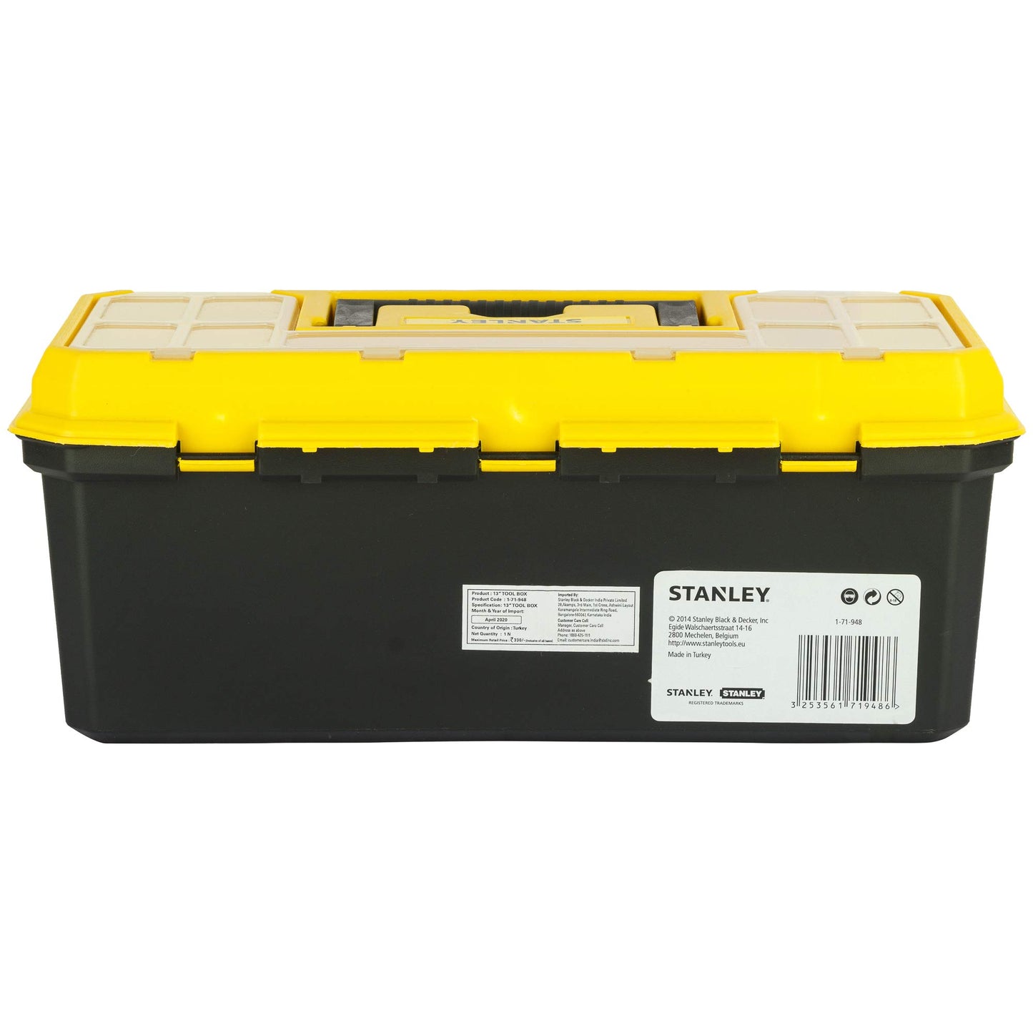 STANLEY 1-71-948 13'' Organised Maestro Heavy-Duty Portable Plastic Essential Toolbox with Clear Top Lid and Removable Tray Compartment for Easy & Convenient Storage, 1 Year Warranty, YELLOW & BLACK