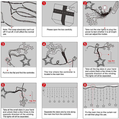 Desidiya 12 Stars 138 Led Curtain String Lights Window Curtain Lights with 8 Flashing Modes Decoration for Christmas, Wedding, Party, Home, Patio Lawn Warm White (138 Led-Star, Copper, Pack of 1)