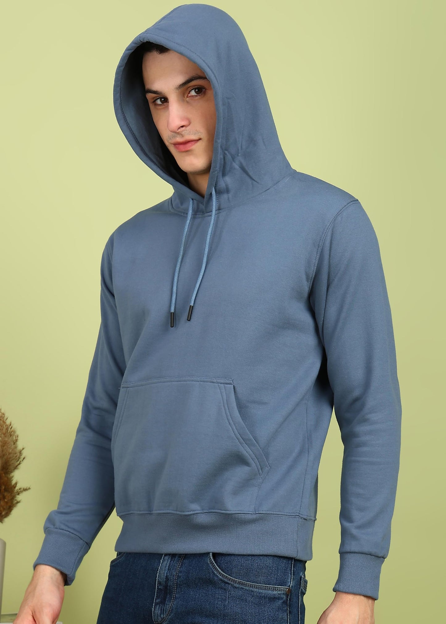 Alan Jones Clothing Men's Poly Cotton Hooded Neck Regular Fit Sweatshirt (Ss19-Rnhd11-Pblue-L_Persian Blue_L)