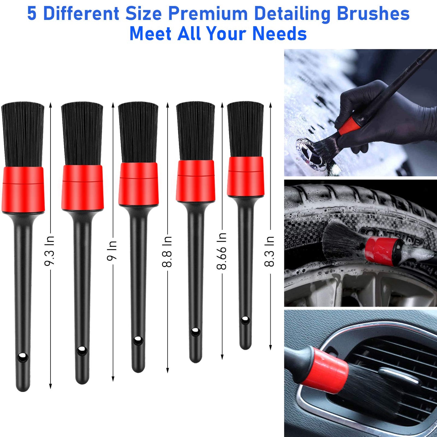 Jaronx 15 PCS Car Detailing Brush Set, Exterior Interior Car Detail Kit Auto Cleaning Brush for Wheels,Leather(Detail Brushes, Wheel Brush, Wash Mitt,Vent Brush,Wax Applicator Pads,Towels,Wire Brushs)