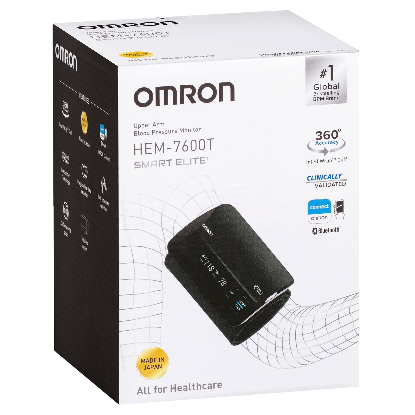 Omron Smart Elite+ HEM 7600T Tubeless 360° Accurate Digital Blood Pressure Monitor With Intellisense Technology & Intelli Wrap Cuff With Bluetooth Connectivity to Store Historic Measurements