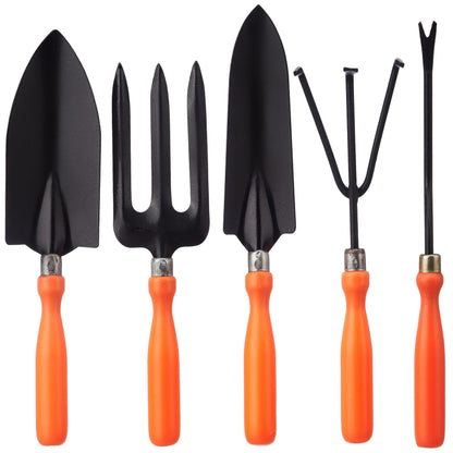 Amazon Brand - Solimo 5-Piece Gardening Tool Kit | Hand Cultivator, Hand Fork, Large & Small Trowels, Weeder | Gardening Tools Set for Home Gardens | Great for Gifting