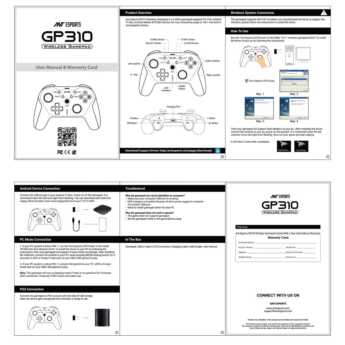 Ant Esports GP110 Wired Gamepad, Compatible for PC & Laptop Computer (Windows 10/8 /7) / PS3 / Android