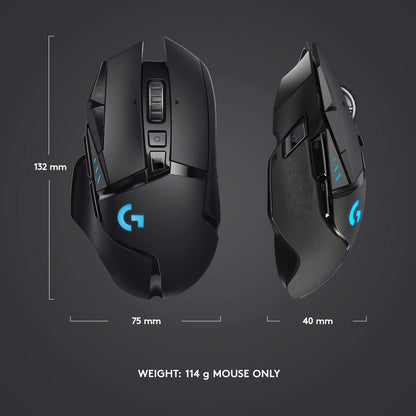 Logitech G502 Lightspeed Wireless Gaming Mouse, Hero 16K Sensor, 16,000 DPI, RGB, Adjustable Weights, 11 Programmable Buttons, Long Battery Life, On-Board Memory, PC/Mac - Black (910005569)