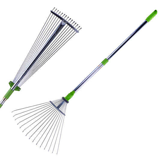 Sharpex Telescopic Metal Rake, 31 to 64 Inch Adjustable Expanding Handle Rake for Quick Clean Up of Lawn and Yard, Garden Leaf Rake and Roof | Garden Broom with Long Handle for Leaves