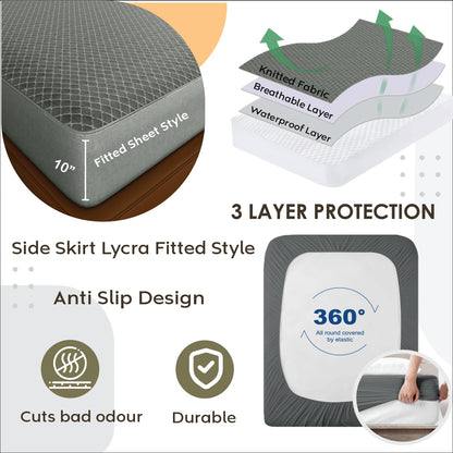 Ayka Waterproof Knitted Mattress Protector King Size Breathable Hypoallergenic Noiseless Ultra Soft Fitted Bed Protector 78x72 inch Mattress/Bed Cover (King 78 * 72”, Grey)