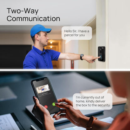 wipro Smart Wi-Fi Video Doorbell | 2 MP 1080p Full HD Camera with Night Vision | Two-Way Communication | AI Motion Detection | Indoor Chime with 50 Tunes | Rain & Dust Proof | Black