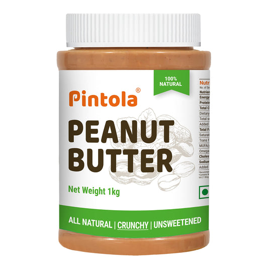 Pintola All Natural Peanut Butter Crunchy 1kg | Unsweetened | 30g Protein | Vegan Peanut Butter, 100% Pure Roasted Peanuts | Non Gmo | High in Protein Spread, Gluten & Cholesterol Free, Nut Butter