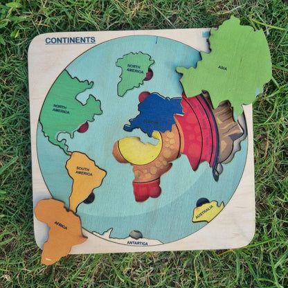 NESTA TOYS - World Map with Continents & Earth Core | Geography Puzzles for Kids | Montessori Wooden Puzzle (16 Pcs)