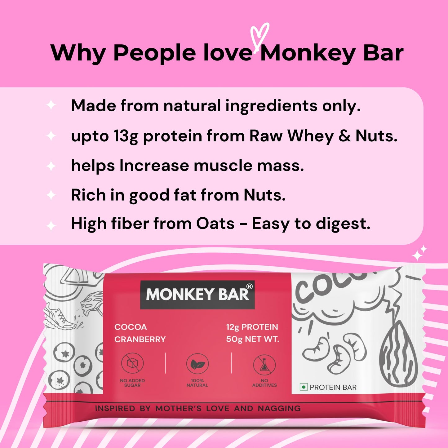 MONKEY BAR - Assorted Protein Bars - 8 Pack, 50grams each, 10-13g Protein, Healthy & High Protein Snack Bar, No Added Sugar, 5-7 All Natural Ingredients, 8 Delicious Flavours, Clean Energy