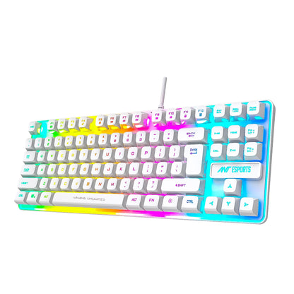 Ant Esports MK700 V2 Membrane TKL Wired Gaming Keyboard, 87 UV Coated Mechanical feel Keys Cool RGB Backlight Waterproof Keyboard for PC Laptop Mobile Tablets Gaming, Design and Work Mercury White