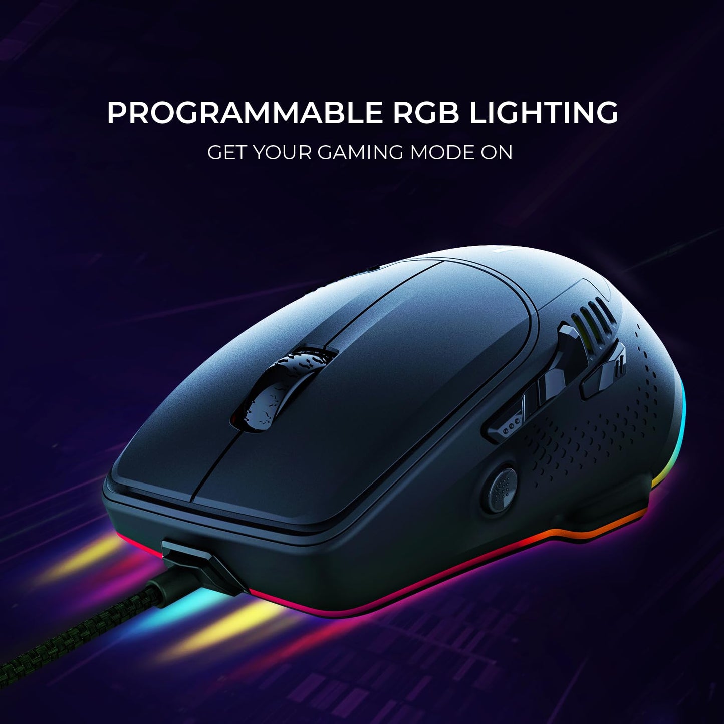 Kreo Hawk Gaming Mouse with Programmable Buttons & RGB Lighting | Top Pixart Sensor | Adjustable DPI with 1.5m Long Braided Cable and Optical Sensor | Lightweight & Durable (Hawk- Black)