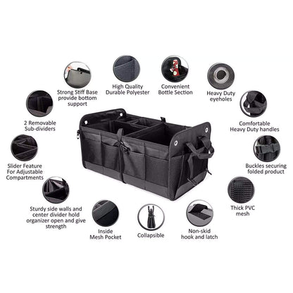 Double R Bags Polyester Multi Compartments Collapsible Portable Car Accessories for Trunk Dicky Boot Organizer Storage Garage Sedan SUV Cars Minivan Cargo Gift Kids Toy 2020 (Black) - Automobiles