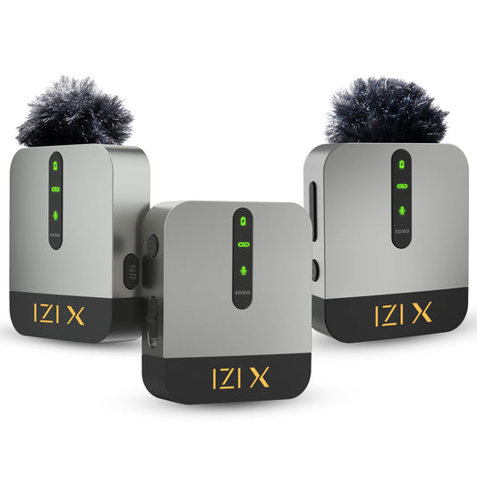 IZI X Dual Channel Wireless Microphone, 360° Omnidirectional, 120M Range, 16Hr Playback, Active Noise Cancellation, Fast Charging, DSLR & Android/iOS Compatible, Ideal for Vlogging