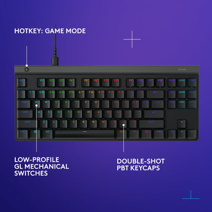 Logitech G515 TKL Wired Low Profile Gaming Keyboard, Fully Customisable RGB, Double-Shot PBT Keycaps, Tactile/Brown Switches - Black