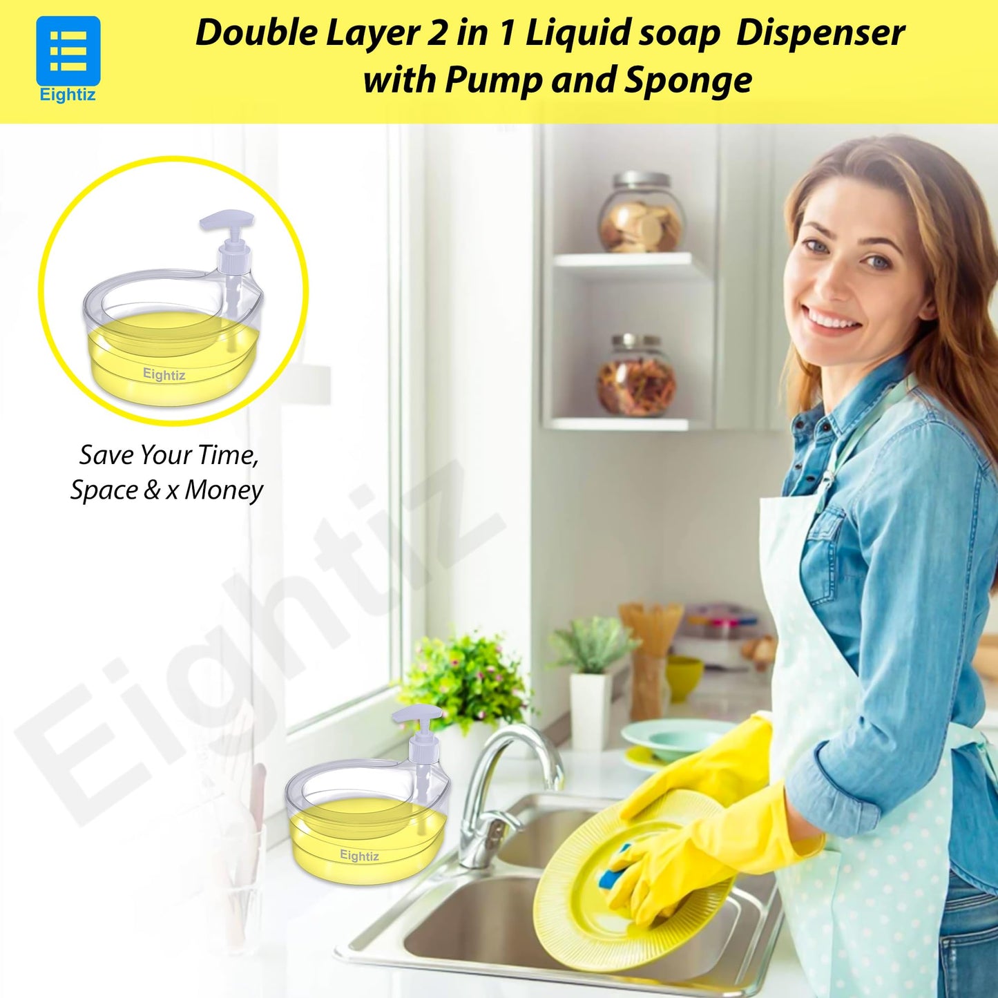 Double Layer Soap Dispenser for Bathroom Accessories Dishwasher Liquid Holder Liquid Dispenser Pump with Sponge Holder Kitchen Sink Accessories Items(Multi Colour)