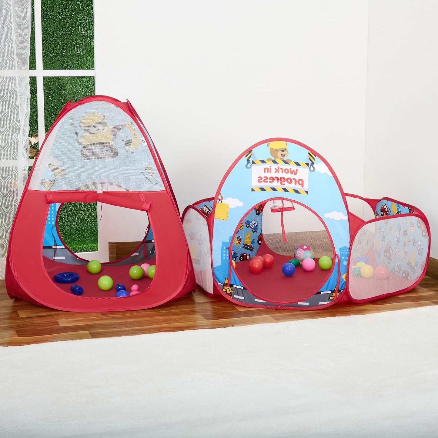 Amazon Brand - Jam & Honey Construction 3 in 1 Combo Tunnel for Kids (Multi Colour)