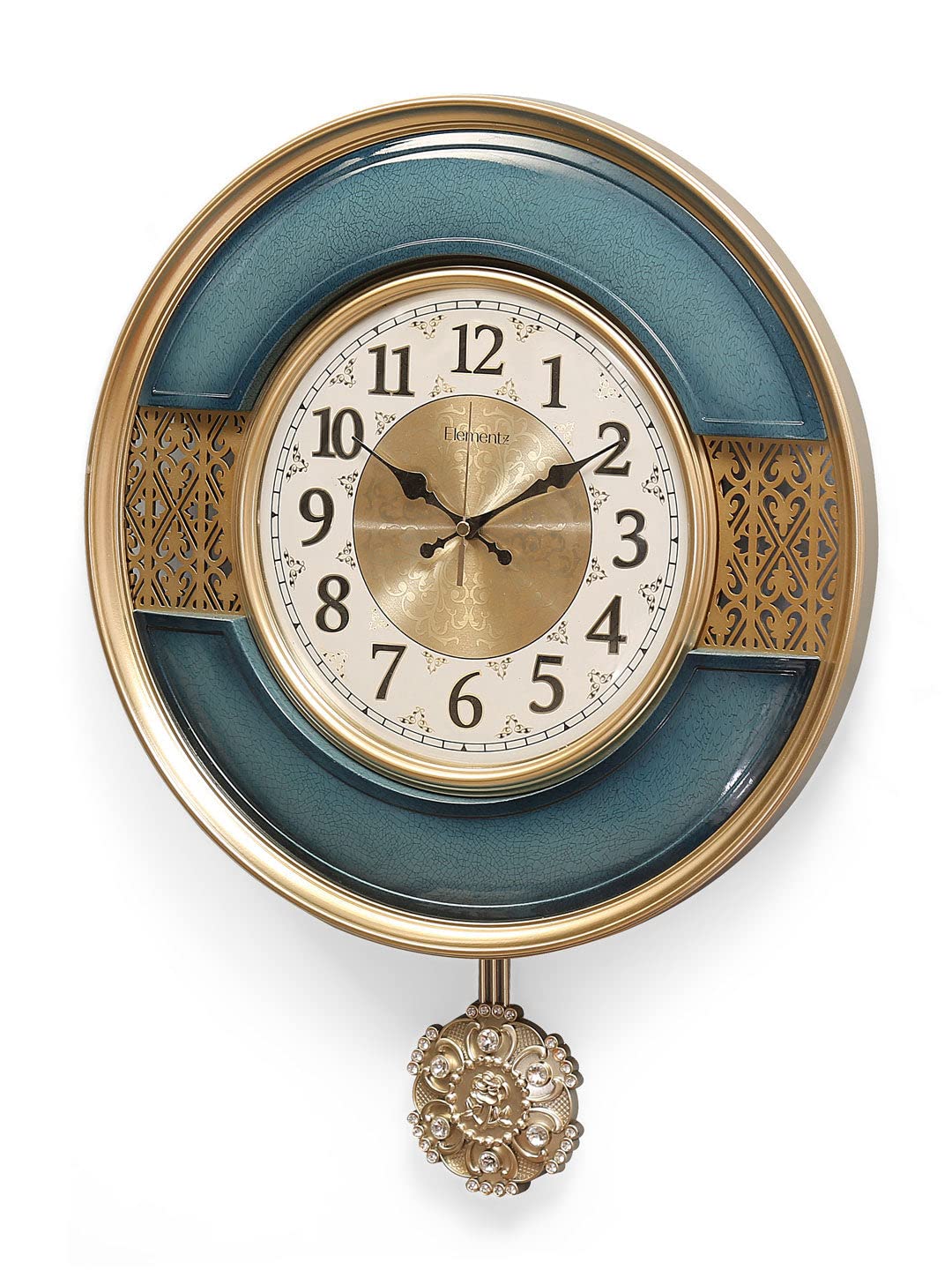 @home by Nilkamal Pendulum Wall Clock |Used as Wall décor|Ideal for Living Room, Bedroom, Office| Size - 53 x 41 cm| Pack of 1 Clock with Pendulum| Blue & Gold