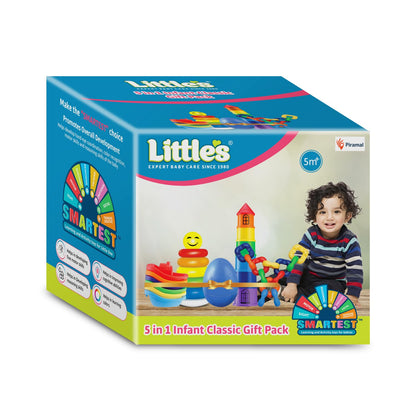 Little's 5 in 1 Infant Gift Pack| Toddler Activity Toys Set | Toys for Kids | 5 in 1 Junior Ring, Nesting Eggs, Stacking Drums, Chain Links & Bath Toys | Baby Toys | New Born Baby Gifts