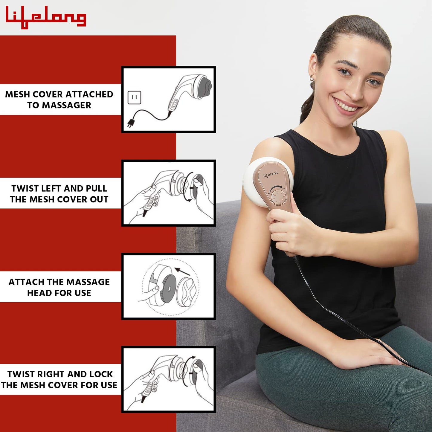 Lifelong Full Body Massager Machine for Pain Relief | Body & Back Pain Relief Product | Handheld Electric Manipol Mini Massager | 5-Speed Settings | Best Gift for Women & Men (LLM270, Brown)