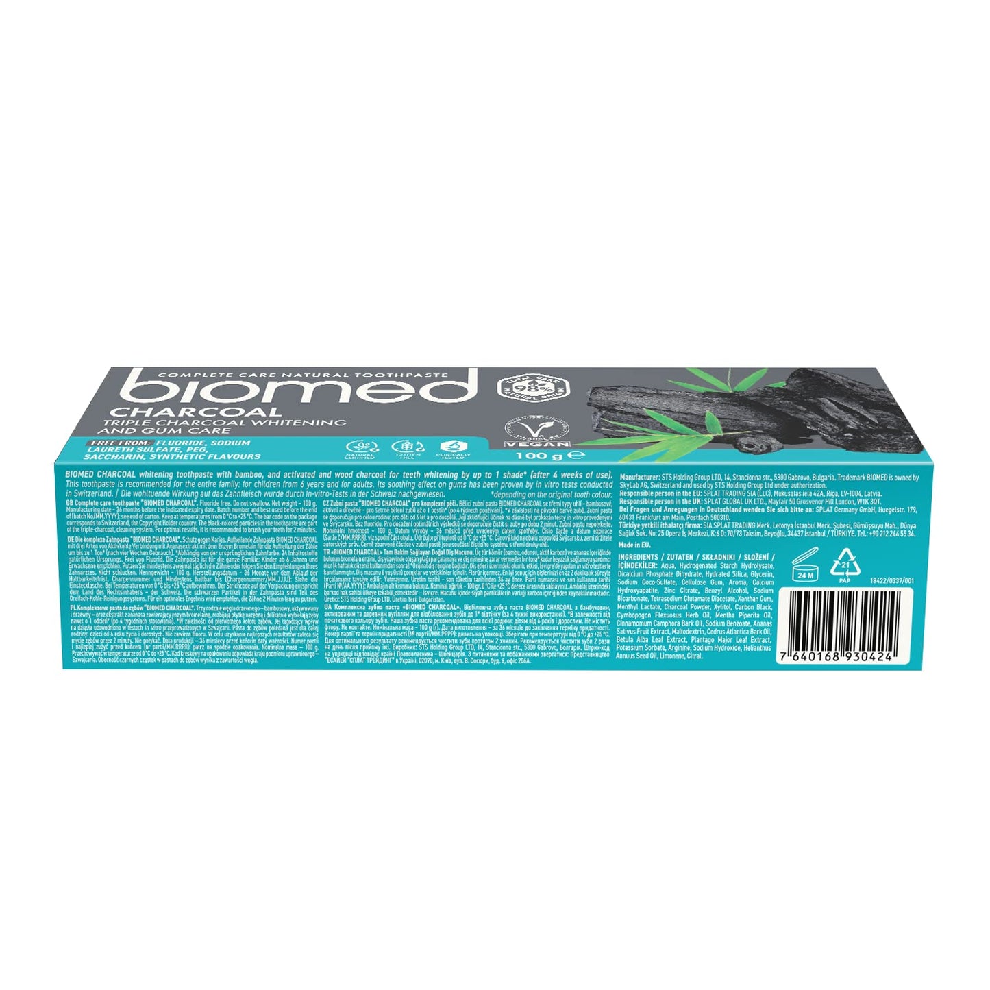 SPLAT Biomed CompleteCare Charcoal, Fluoride-free, Tripple charcoal whitening and Gum care Toothpaste - 100gms