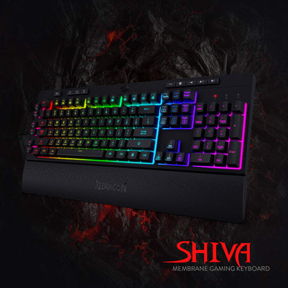 Redragon Shiva K512 RGB Backlit Membrane Wired Gaming Keyboard with Multimedia Keys, 6 Extra On-Board Macro Keys, Dedicated Media Control, Detachable Wrist Rest- Black