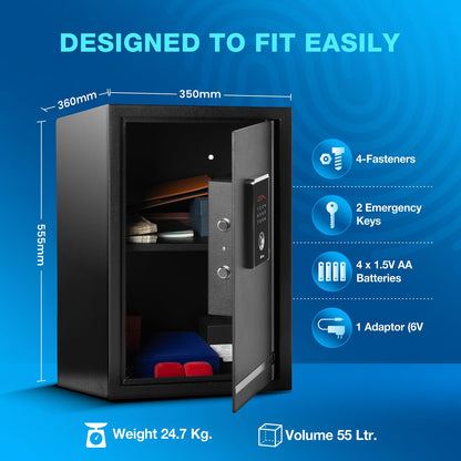 Ozone Safe Locker for Home | 55 Litres | Digital Locker Biometric with Fingerprint Access | Auto Freeze Mode | Home lockers for house | Electronic LED Display | Motorized | Black