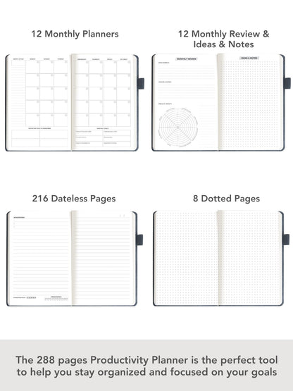 DOODLE | 2025 A5 Productivity Planner Kit | Undated | Hard Bound |288 Pages |12 Monthly Planners + Pocket Meal Planner + 200+ Stickers + Motivational Quote Cards + Tear Away Bookmarks l Activity Tracker l Monthly Review Pages l to do Lists [2025]