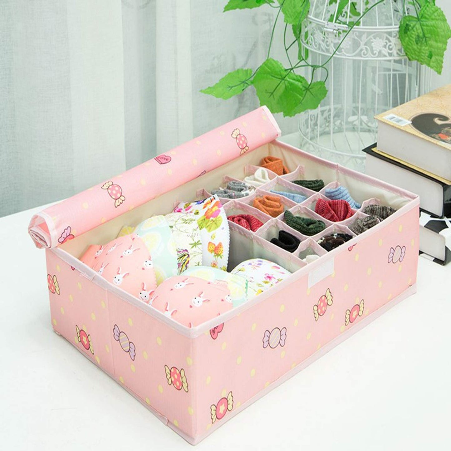 House of Quirk Innerwear Organizer 16+1 Compartment Non-Smell Non Woven Foldable Fabric Storage Box for Closet (44 x 28 x 12 cm Pink Candy)