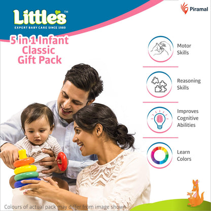 Little's 5 in 1 Infant Gift Pack| Toddler Activity Toys Set | Toys for Kids | 5 in 1 Junior Ring, Nesting Eggs, Stacking Drums, Chain Links & Bath Toys | Baby Toys | New Born Baby Gifts