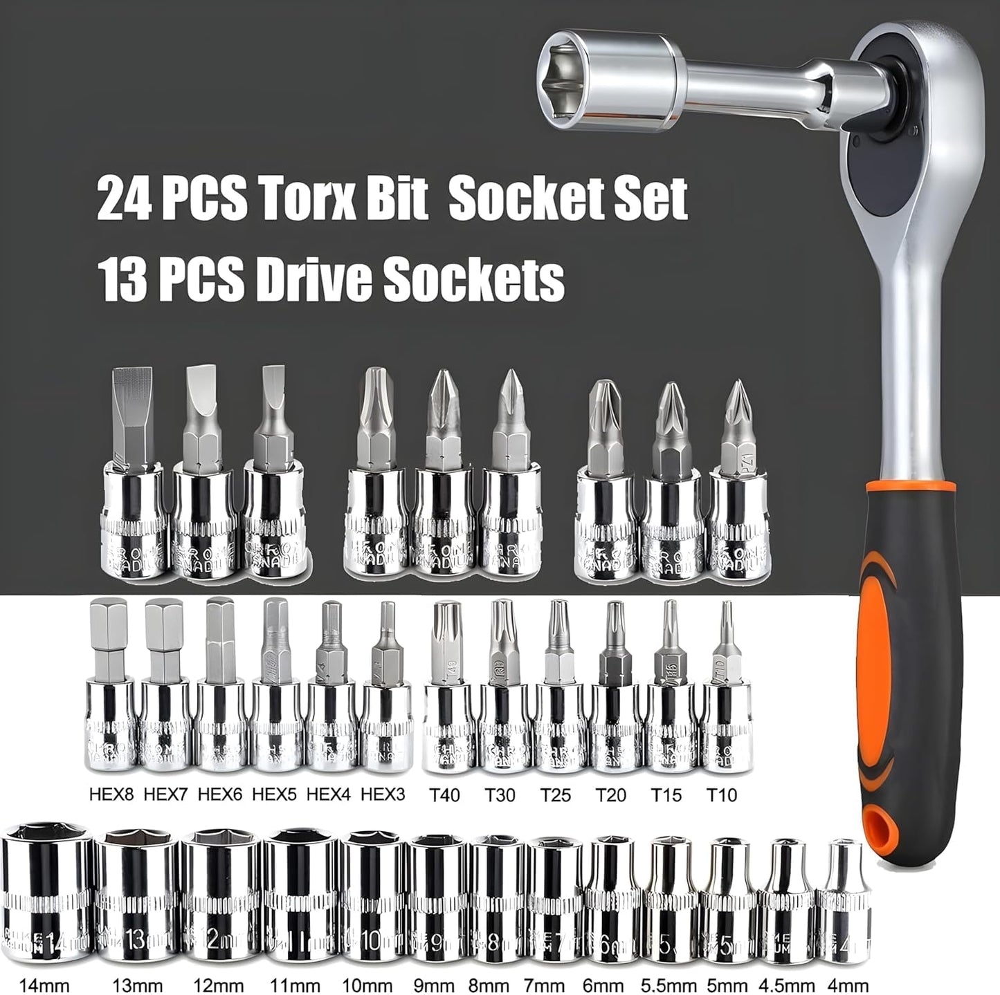 Quicknik Heavy Duty 1/4" Combinational Ratchet Socket Wrench Spanner 46 Pieces Chrome Vanadium Hand Tool Kit Set For Repairing Work, DIY, Auto Repairs Car & Bike