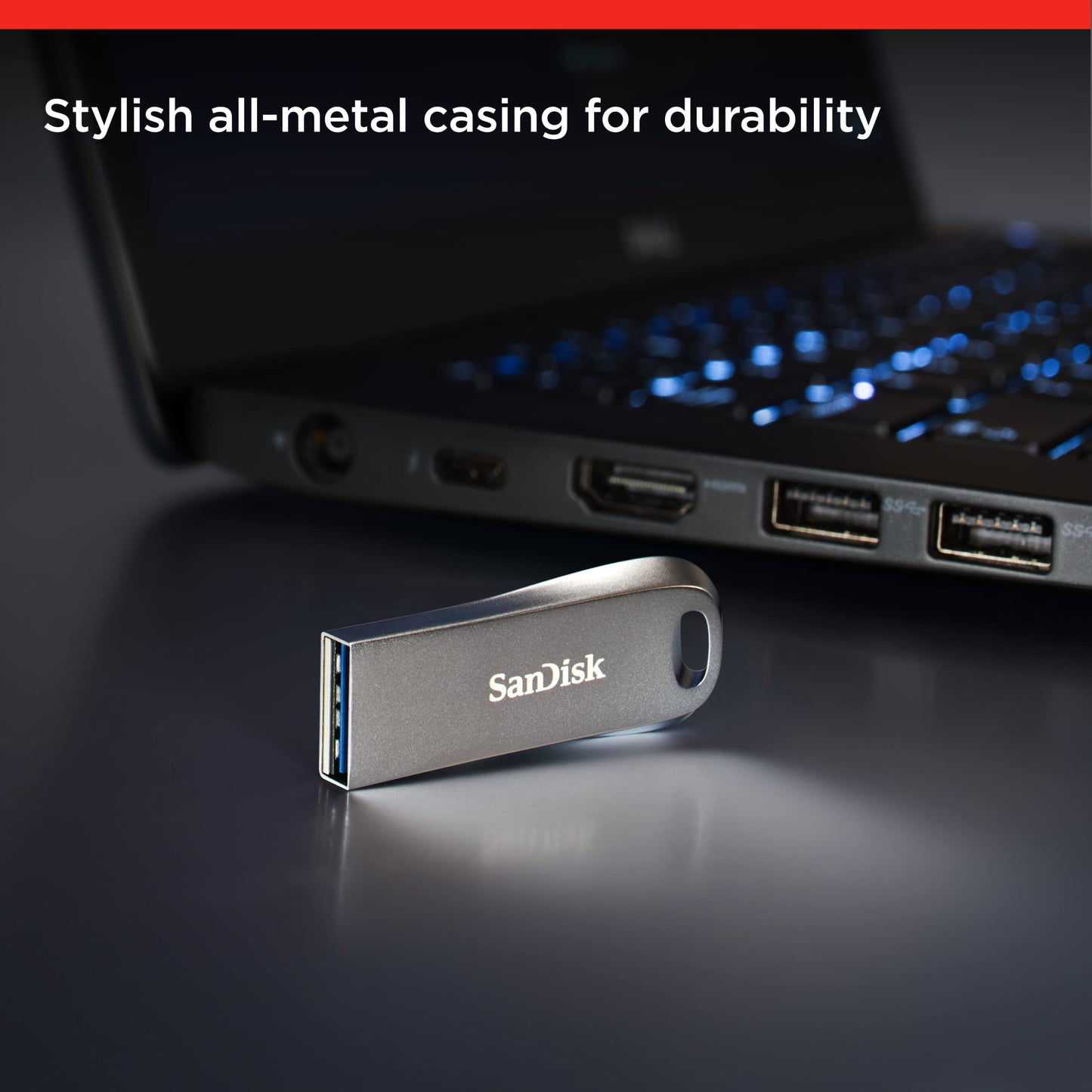 SanDisk Ultra Luxe USB 3.1 Flash Drive 64GB, Upto 150MB/s, All Metal, Metallic Silver