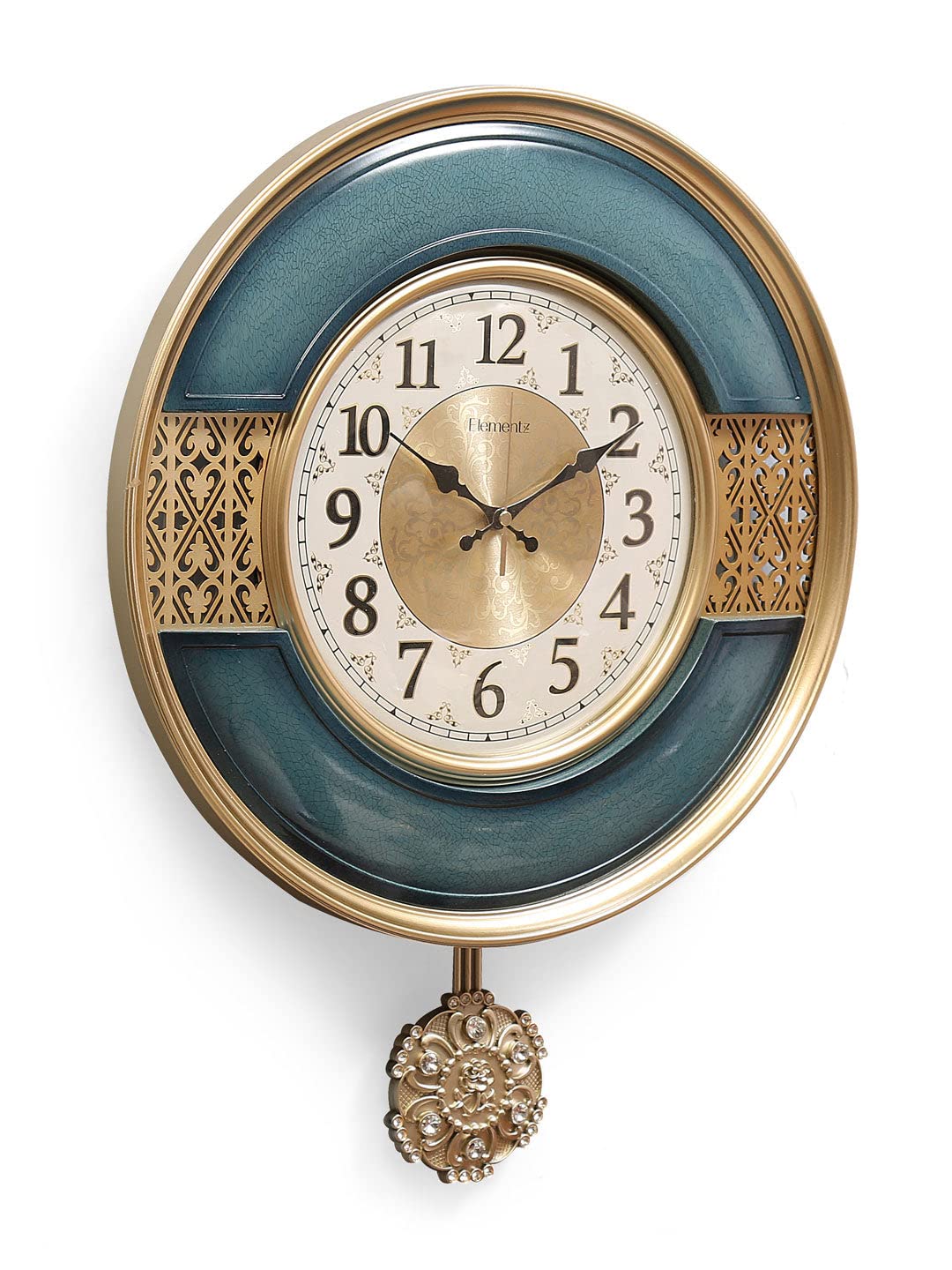 @home by Nilkamal Pendulum Wall Clock |Used as Wall décor|Ideal for Living Room, Bedroom, Office| Size - 53 x 41 cm| Pack of 1 Clock with Pendulum| Blue & Gold