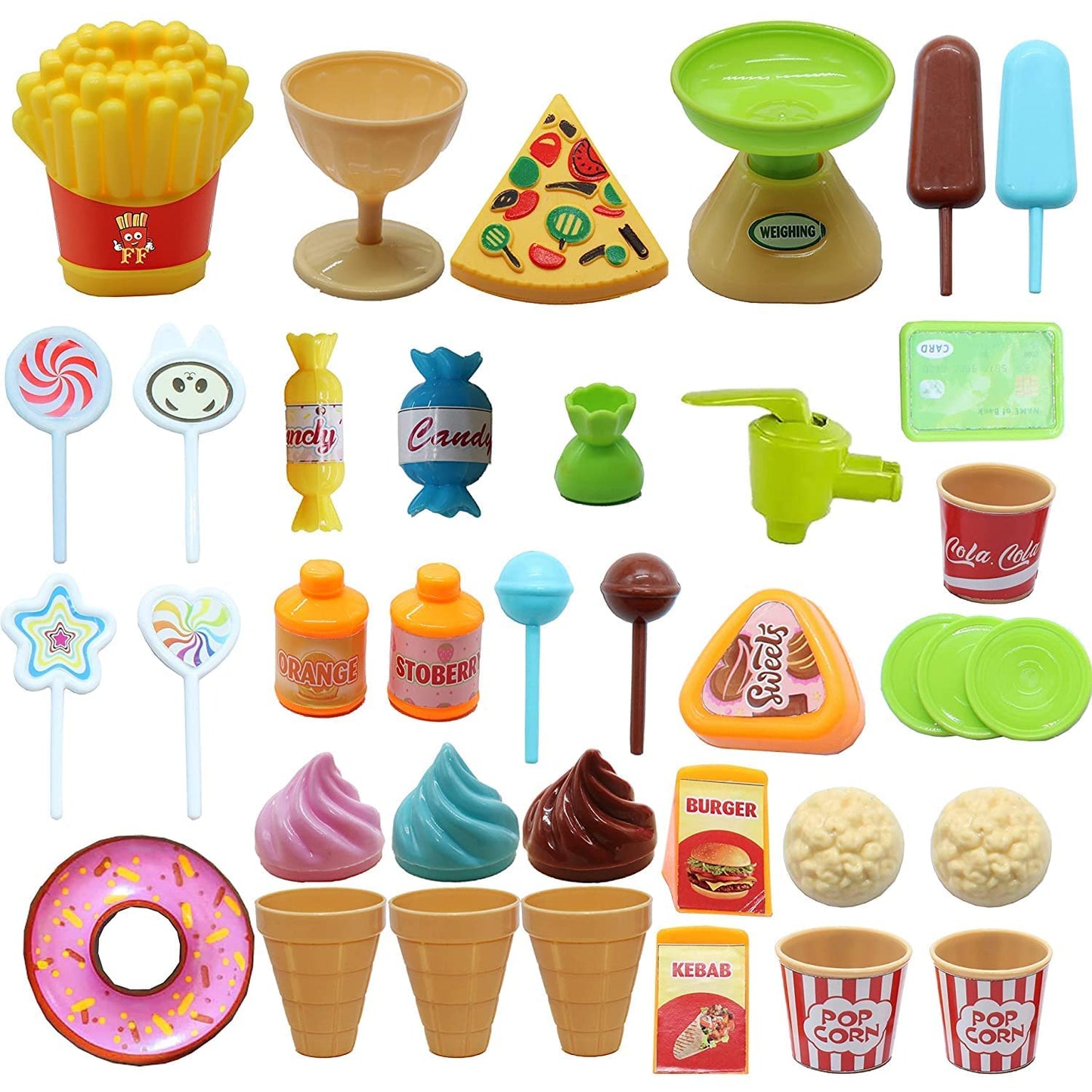 Brand conquer Pretend Play Mini Supermarket Toy Candy Sweet Shopping cart, Pretend Play Kitchen Set for Kids Girl & Boys ice Cream Set Toy for Kids 37 Pieces (Mini Market)