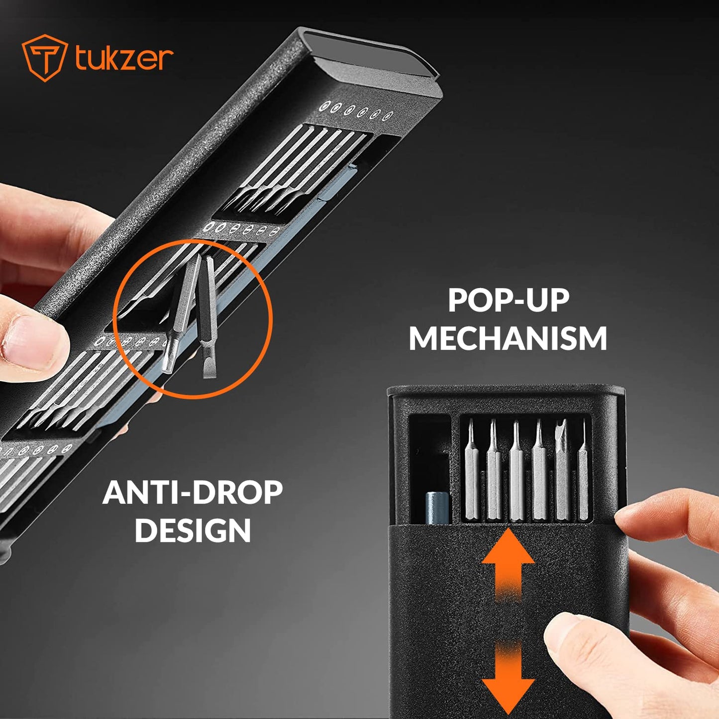 Tukzer 24 In 1 Mini Precision Screwdriver Set with Magnetic Head & S2 Steel Bits for Mobile Phone, Tablet, PC & Household Repair Tool Kit - Black