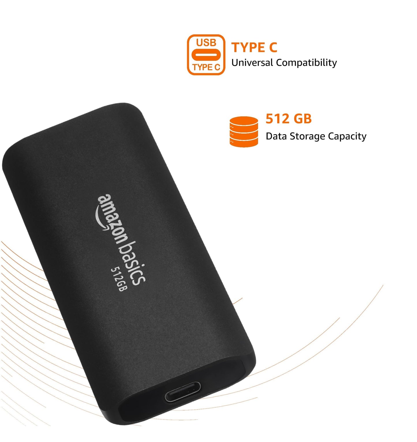 amazon basics 512 GB Portable SSD | Type C Compatible NVMe Drive | Upto 950 MB/s | PC, Mac and Smartphone Compatible