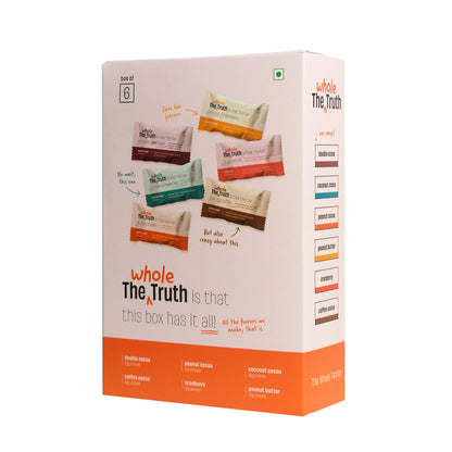 The Whole Truth - Protein Bars | All-in-One | Pack of 6 x 52 g each | No Added Sugar | No Preservatives | No Artificial Sweeteners | No Gluten or Soy | All Natural Ingredients | Six Different Flavours