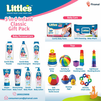 Little's 5 in 1 Infant Gift Pack| Toddler Activity Toys Set | Toys for Kids | 5 in 1 Junior Ring, Nesting Eggs, Stacking Drums, Chain Links & Bath Toys | Baby Toys | New Born Baby Gifts