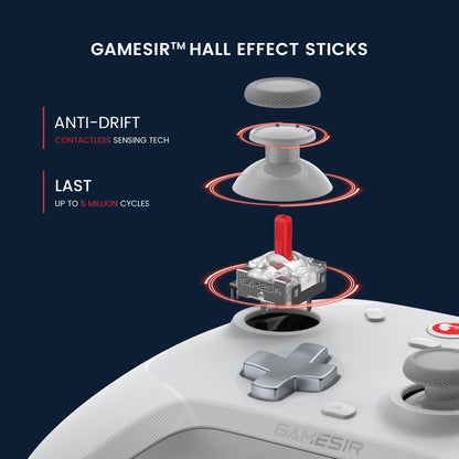 GameSir T4 Wireless Controller for Cyclone Switch/Lite/OLED Hall Effect Joystick & Trigger 6-Axis Gyro for Android, IOS, Steam Deck, Windows PC, Steam Gamepad Back Button, Fire Macro Function (White)