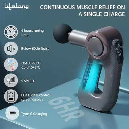 Lifelong Massage Gun Machine With Hot&Cold Massage Heads-Full Body Percussion Gun Massager For Deep Tissue Muscle Massage-Rechargeable Massager Gun For Pain Relief Of Back,Neck,Shoulder,Hand Foot&Leg