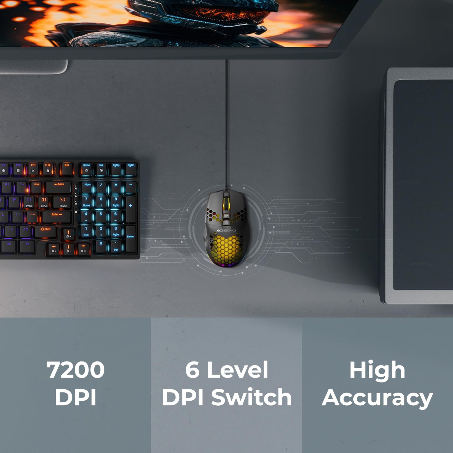 ZEBRONICS Crosshair Premium Gaming RGB USB Mouse with Up to 7200 Dpi, Included Custom Magnetic Side Plates, High Accuracy,Gaming Grade Sensor,Advanced Windows Software,Light Weight Mouse