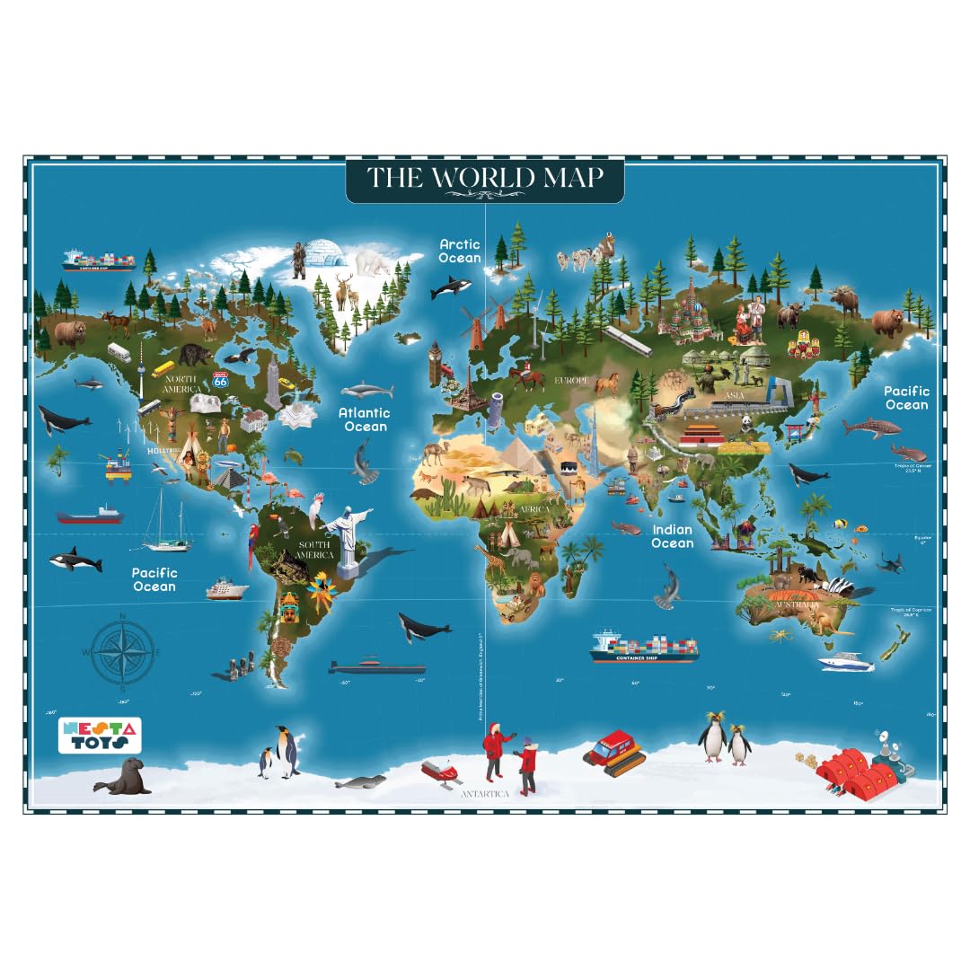 NESTA TOYS - World Map Jigsaw Puzzle for Kids (108 pcs, 70 x 50 cm) | Jumbo Floor Puzzle | Educational Toy (6+ Years)