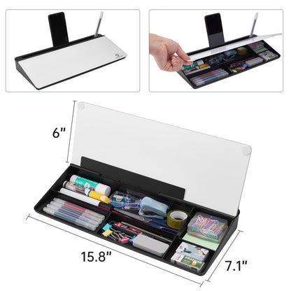 TSJ OFFICE Small Glass Desktop Whiteboard Dry-Erase-Board - Computer Keyboard Stand White Board Surface Pad With Drawer, Desk Organizers With Accessories For Office, Home, School Supplies