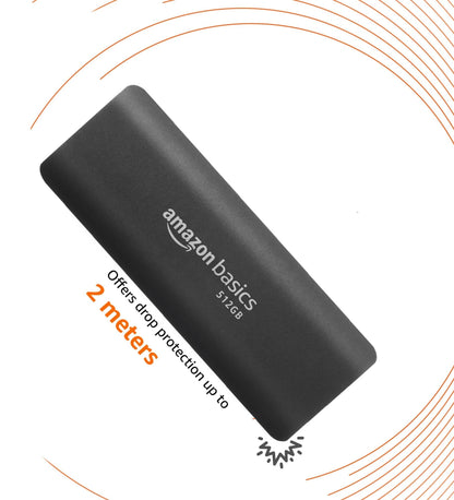 amazon basics 512 GB Portable SSD | Type C Compatible NVMe Drive | Upto 950 MB/s | PC, Mac and Smartphone Compatible