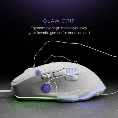 Kreo Hawk Gaming Mouse with Programmable Buttons & RGB Lighting | Top Pixart Sensor | Adjustable DPI with 1.5m Long Braided Cable and Optical Sensor | Lightweight & Durable (White)